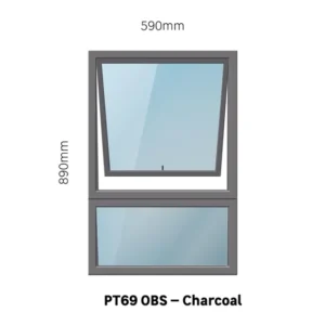 Top-Hung Aluminum Window – Charcoal with Obscure Glass (PT69, 600 × 900 mm)