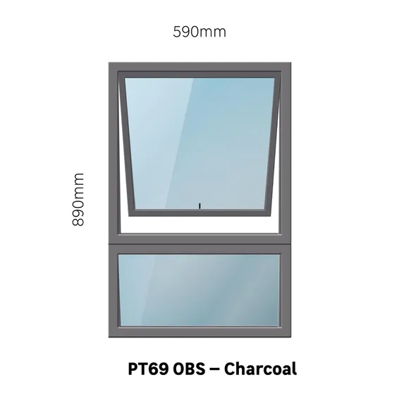 Top-Hung Aluminum Window – Charcoal with Obscure Glass (PT69, 600 × 900 mm)