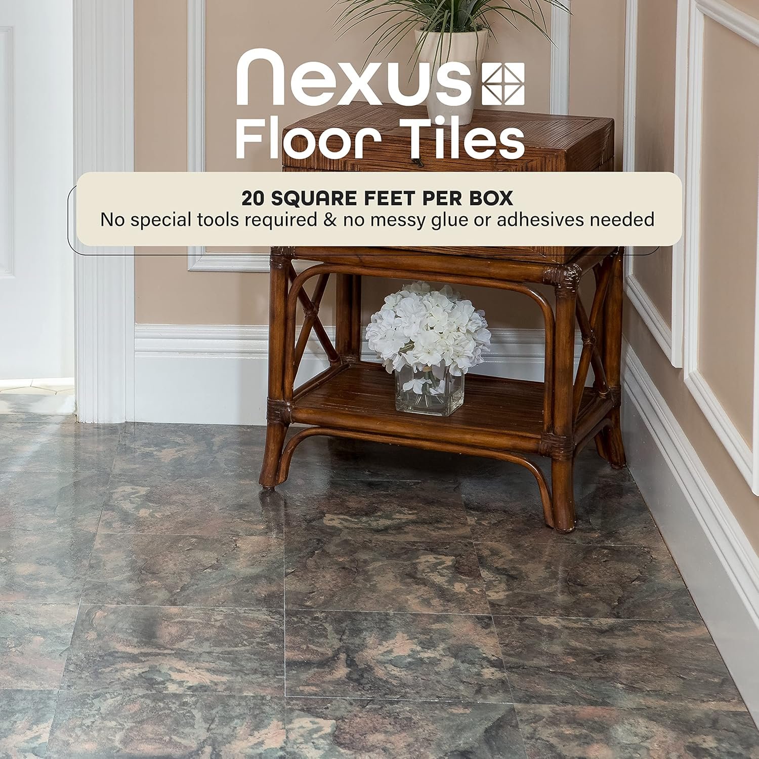 Achim Nexus Self-Adhesive Vinyl Floor Tiles – Dark Slate Marble (20 Tiles)
