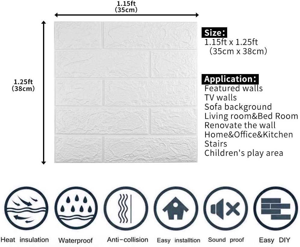 Sodeno Self-Adhesive Waterproof 3D Wall Panels (White Faux Brick) – Stylish & Easy Wall Makeovers