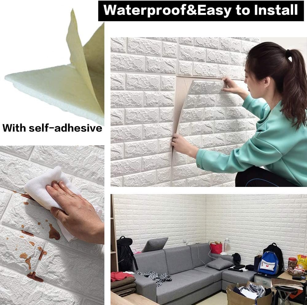 Sodeno Self-Adhesive Waterproof 3D Wall Panels (White Faux Brick) – Stylish & Easy Wall Makeovers