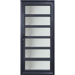 Aluminum Door Charcoal – 6 Horizontal Panels with Reflective Glass (W 900 × H 2100 mm)