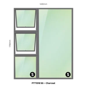 Aluminum Window Charcoal PTT1518 – Size W 1490 × H 1790 mm