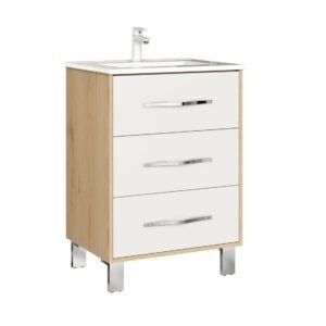 Lily White Oak 600 mm Floor-Standing Cabinet & White Basin