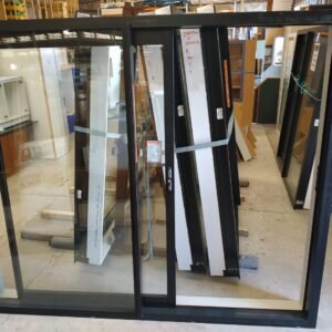 Ebony Double Glazed Sliding Door 2400×2000 – Aluminum Patio Door with Top light & Sidelight