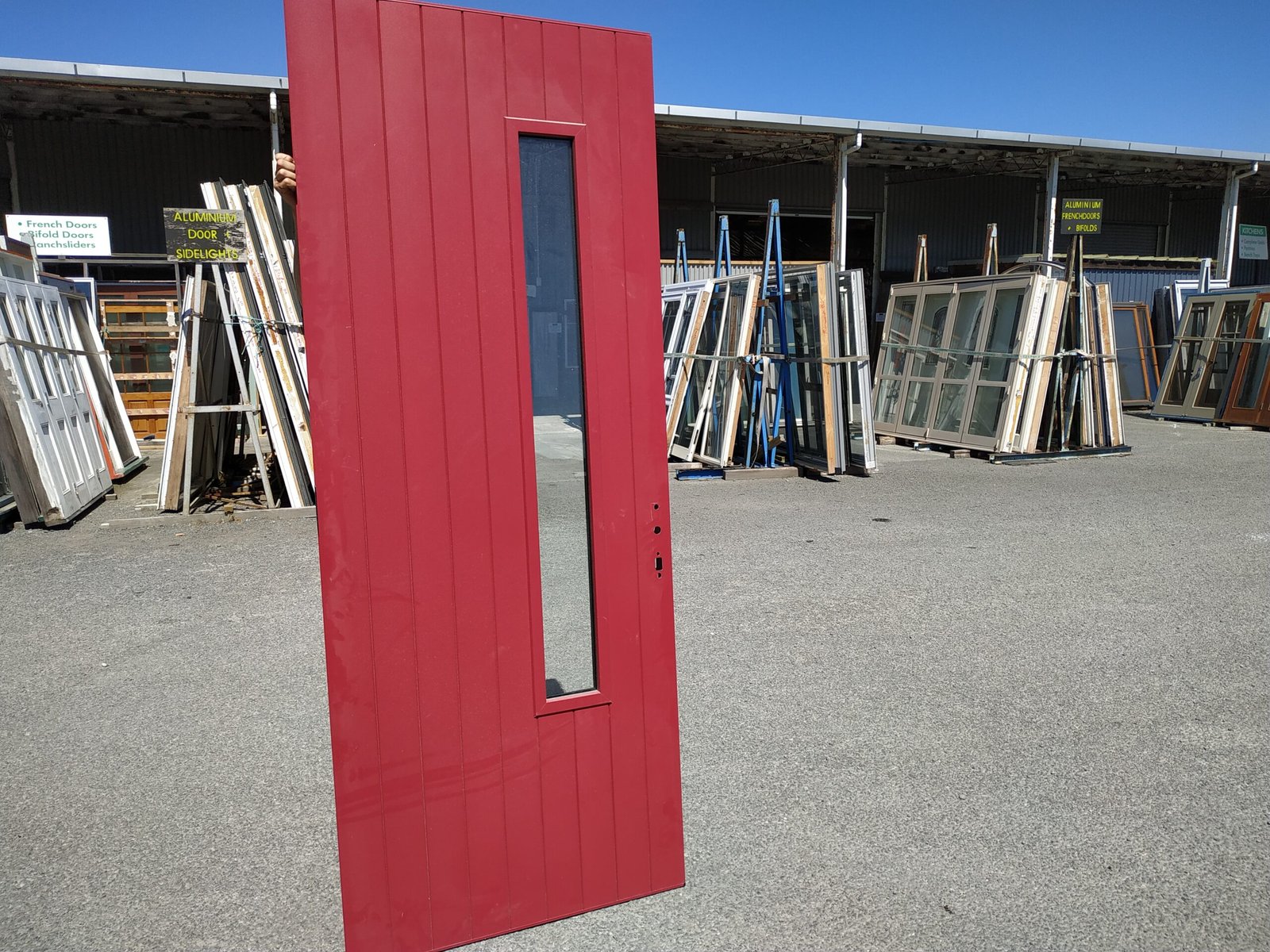 External Pioneer Red T&G Style Door with 1 Double Glazed Pane