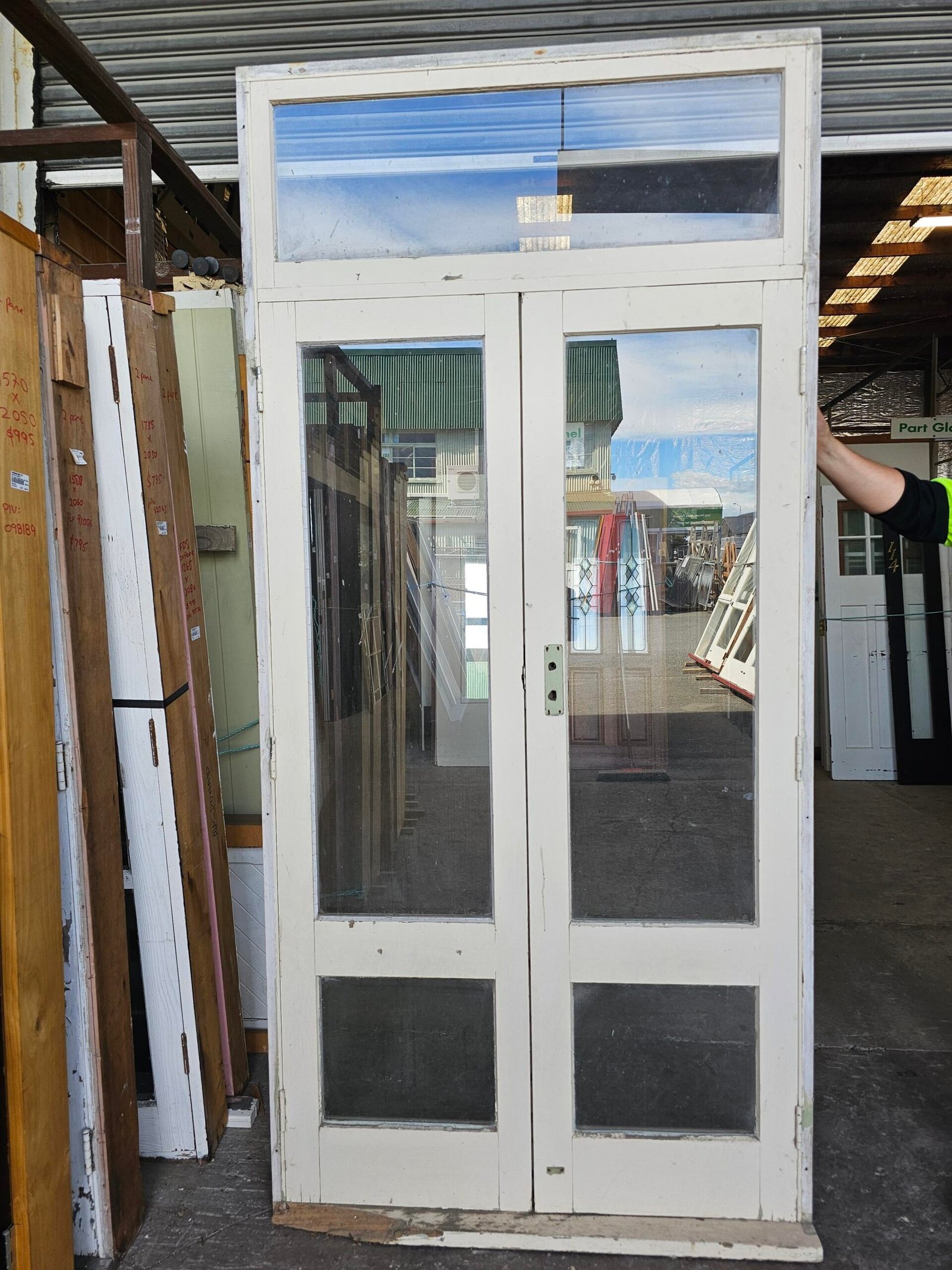 External Painted 2 Pane French Door with Top light & Sidelight