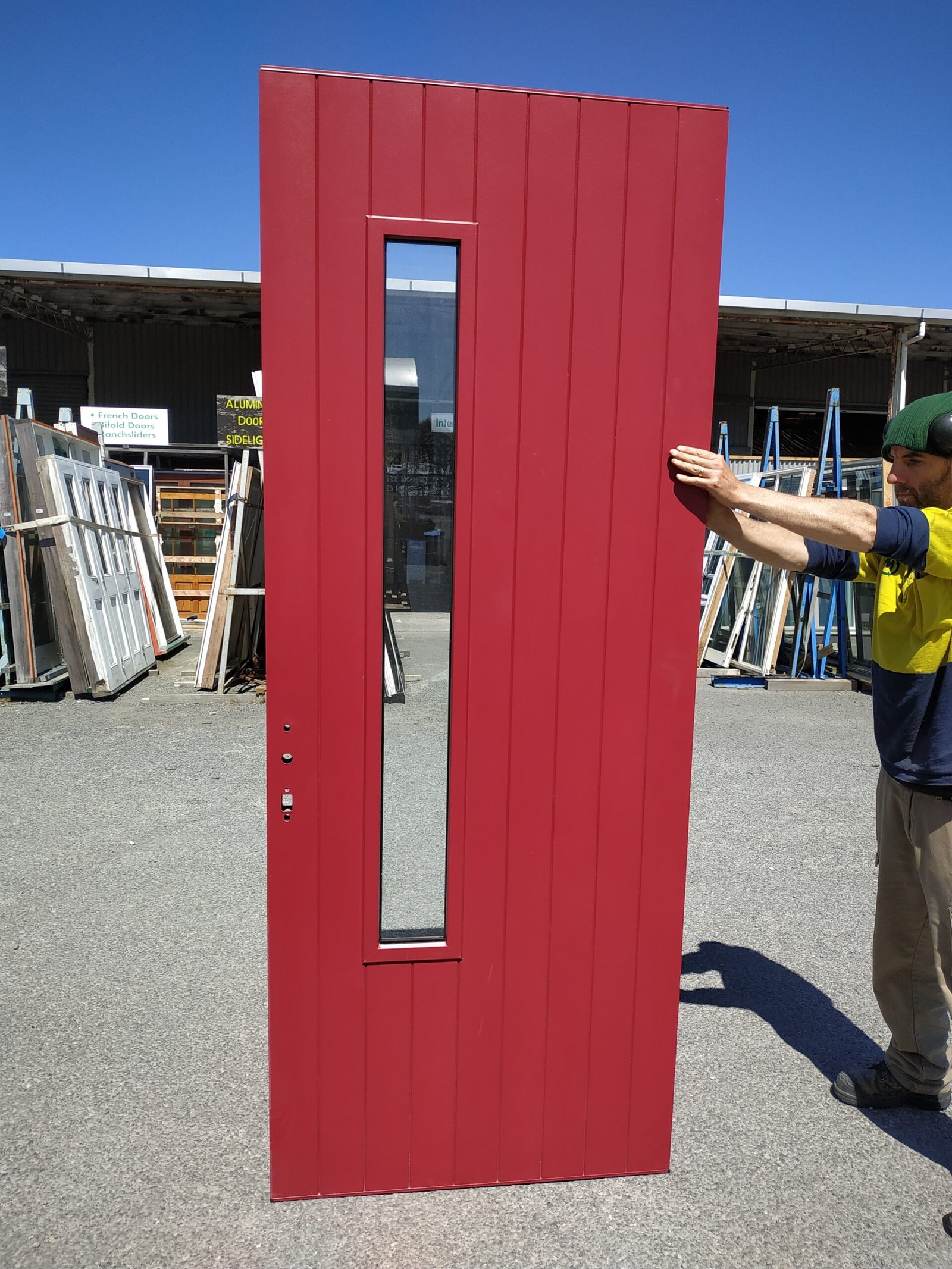 External Pioneer Red T&G Style Door with 1 Double Glazed Pane