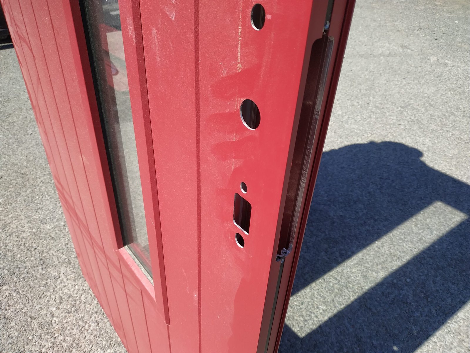 External Pioneer Red T&G Style Door with 1 Double Glazed Pane