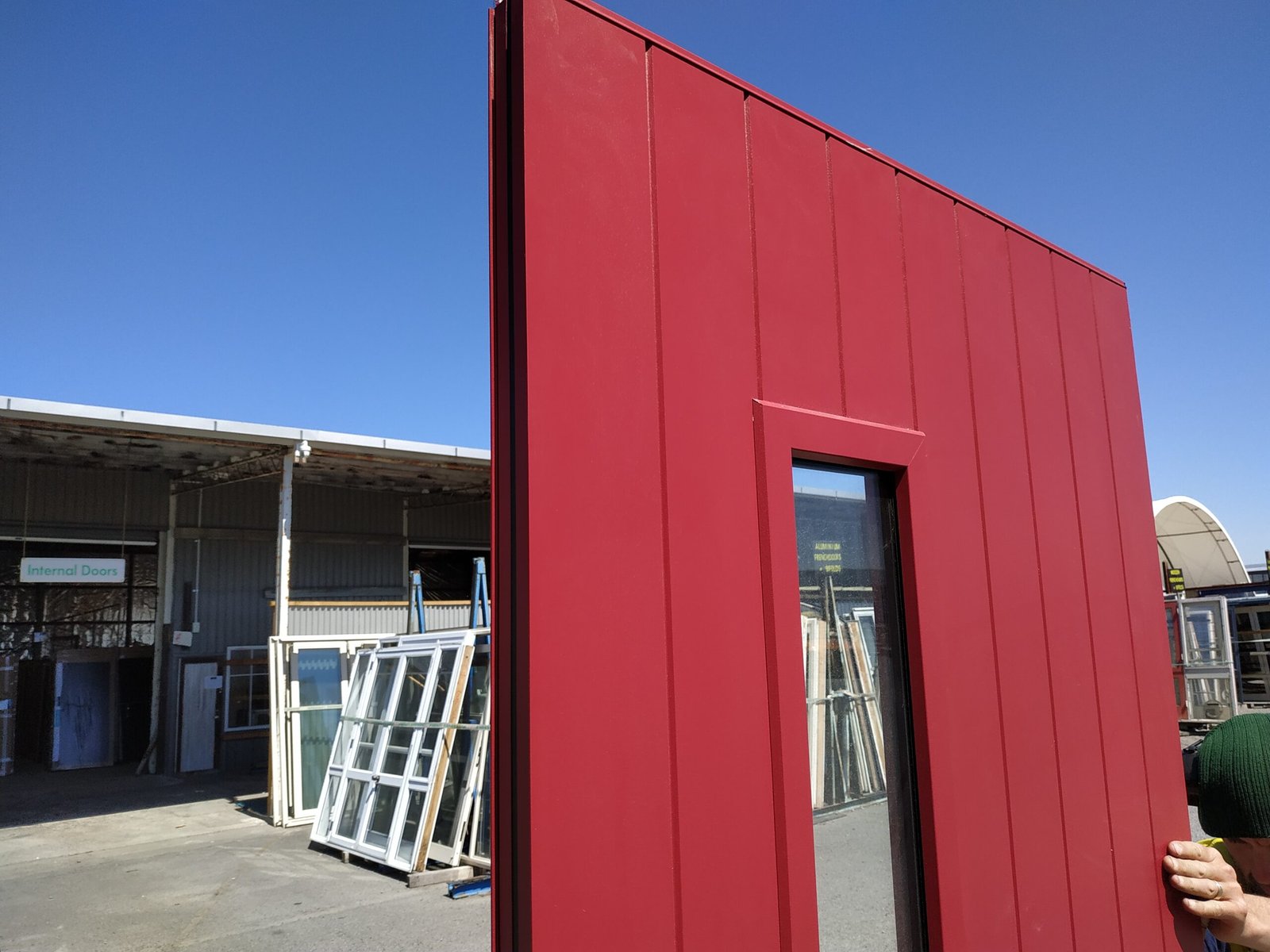 External Pioneer Red T&G Style Door with 1 Double Glazed Pane