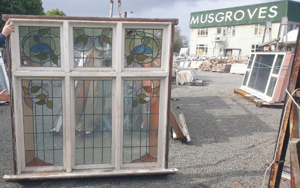 Wooden Leadlight Window – 2 Case Opening (As Is) Vintage Timber Window
