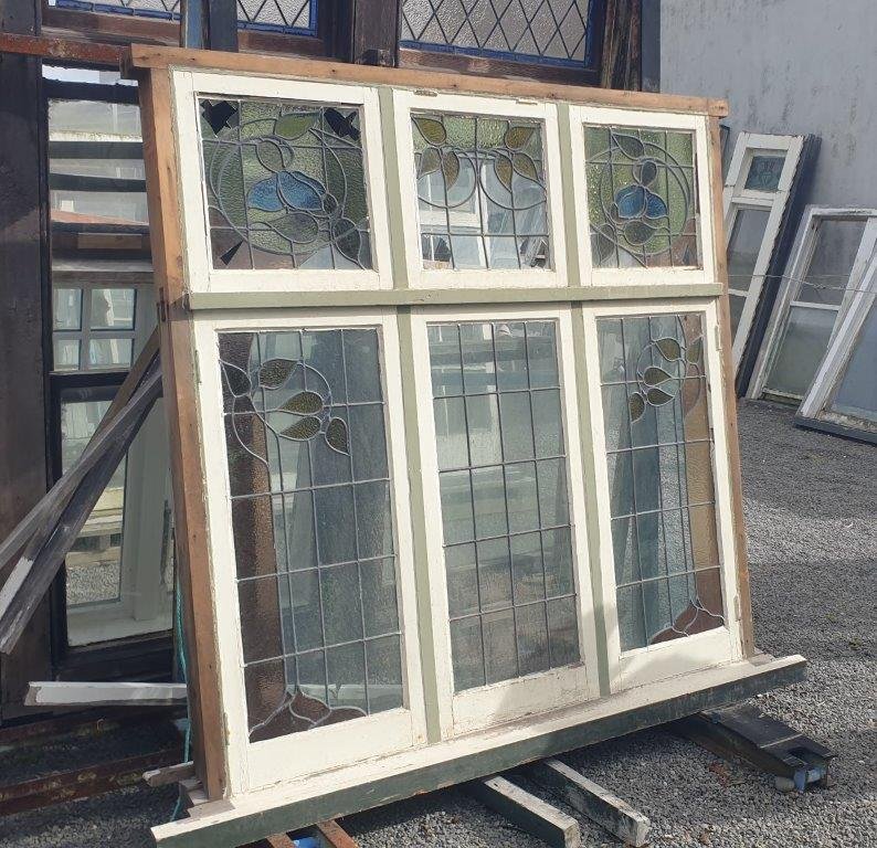 Wooden Leadlight Window – 2 Case Opening (As Is) Vintage Timber Window