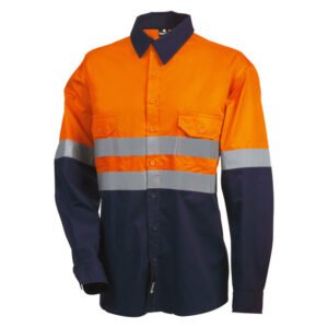 Beck Long Sleeve 2 Tone Work Shirt Orange and Navy L — SA Home Builder Store