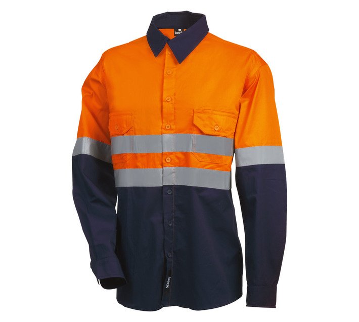 Beck Long Sleeve 2 Tone Work Shirt Orange and Navy L — SA Home Builder Store