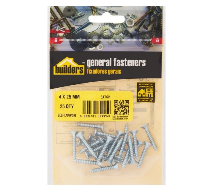 Builders 25 x M4 Pozi Countersunk Self Tapping Screws 4 x 25 mm — SA Home Builder Store