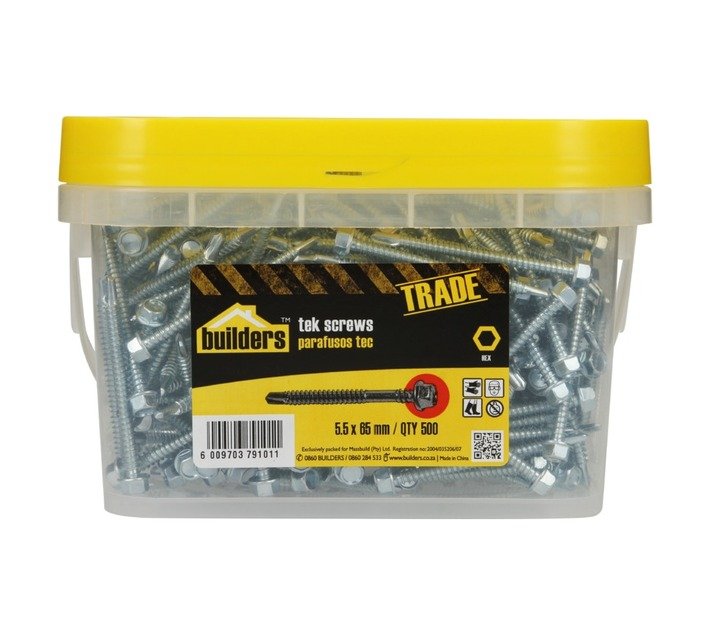 Builders 500 x Hex Head Tek Screws 5.5 x 65 mm — SA Home Builder Store