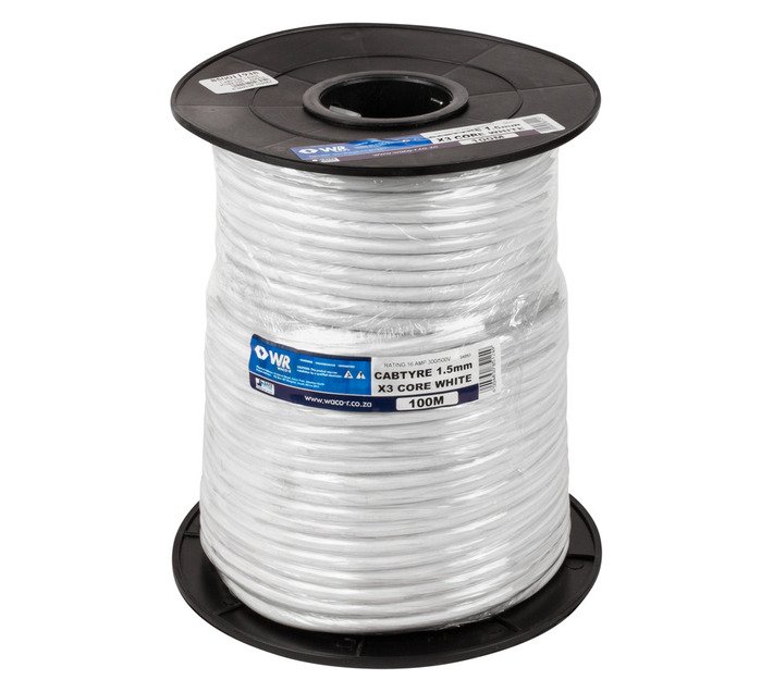 Cabtyre Waco 3 Core R1 Cable White 1.5mm Per Meter — SA Home Builder Store