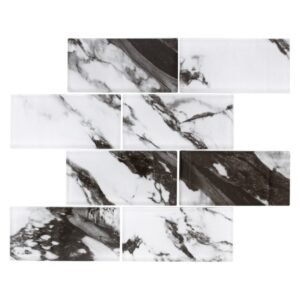 Calcutta Interlocking Mosiac Glass Tiles - White/Black (310 x 305mm) — SA Home Builder Store