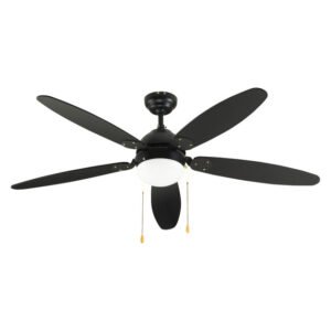 Decor Centre 132 cm Year-Round Ceiling Fan With Integrated Light (Black) – 5 Sculpted Blades, Manual Pull-Chain, Model
