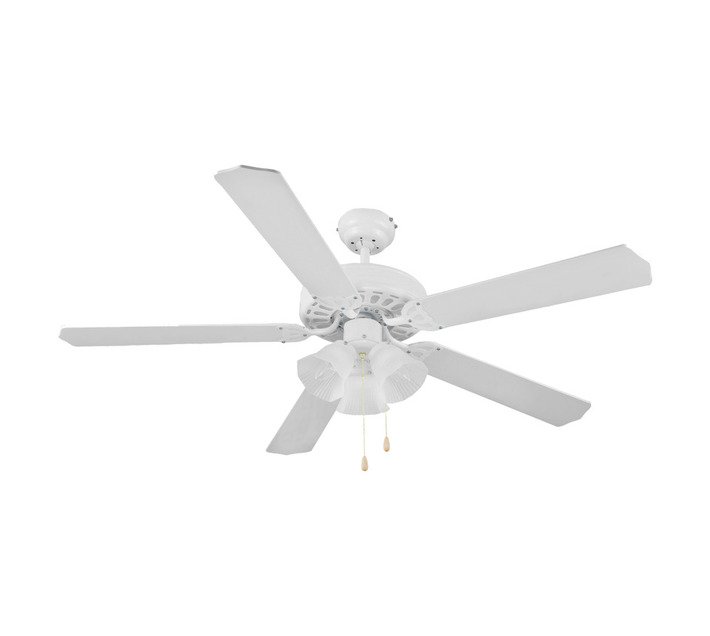 Decor Centre 132 cm Year-Round Ceiling Fan With Integrated Light (White and Oak) – 5 Reversible Blades, Manually
