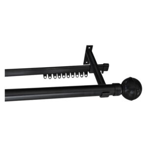 Design House 25 mm Curtain Pole and C-Track Black 2.5m Window Accessorie Set – Steel Curtain Rod with Bracket and