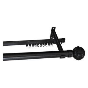 Design House 25 mm Curtain Pole and C-Track Black 2 m Window Accessorie Set – Steel Curtain Rod with Bracket and Glider