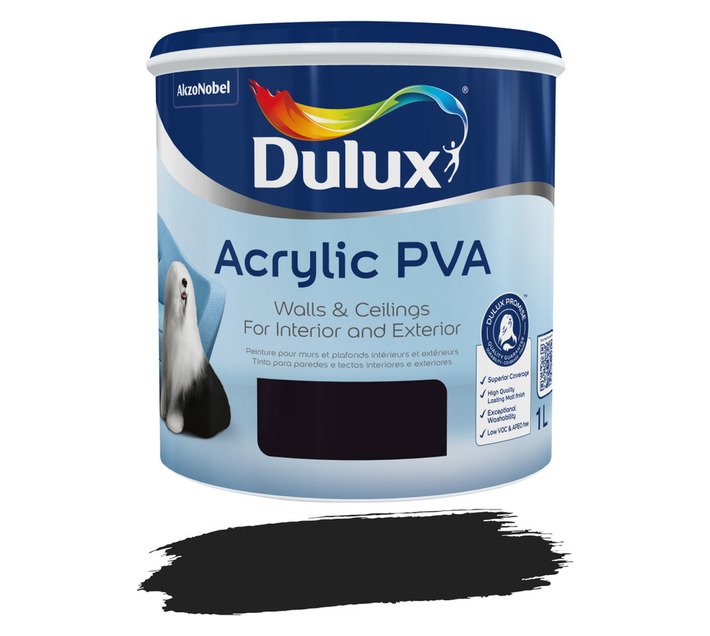Dulux Acrylic PVA Paint Black 1 L — SA Home Builder Store