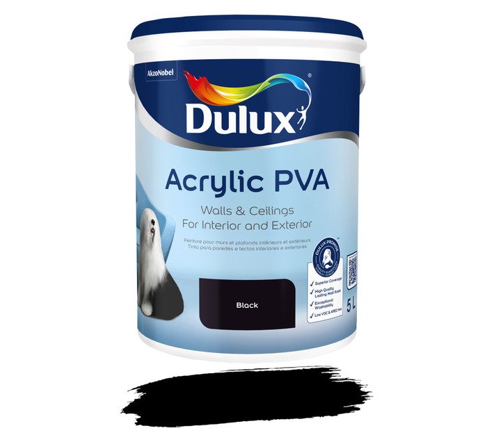 Dulux Acrylic PVA Paint Black 5 L — SA Home Builder Store