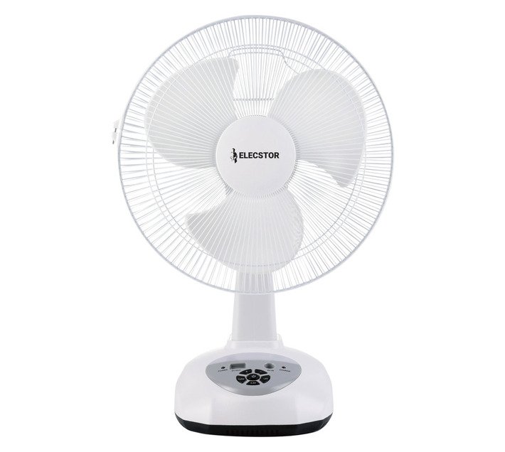 Elecstor 30 cm Rechargeable Desk Fan (White) – 9 Speeds With LED Nightlight and Remote Control, Model ELE-S012 — SA