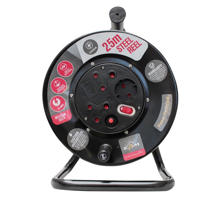 Electricmate Medium Duty Extension Reel Black and Grey 25 m — SA Home Builder Store