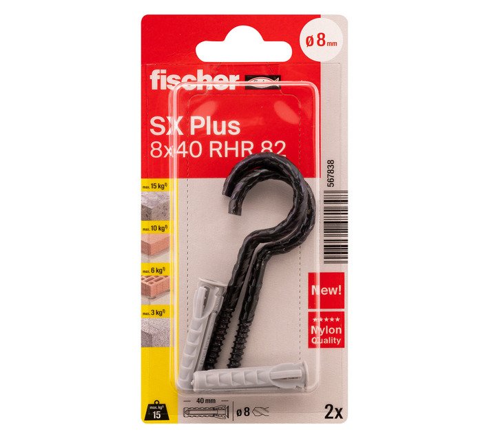 Fischer 2 x SX RHR 82 Plugs and Hook Screws 40 x 8 mm — SA Home Builder Store