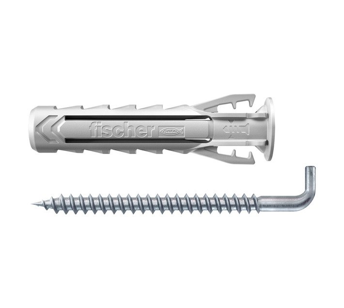 Fischer 8 x SX WH K Plugs and Angle Hook Screws 30 x 6 mm — SA Home Builder Store