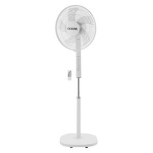 Goldair 40 cm Pedestal Fan With Remote (White)– 50 W Modern Cooling With 5-Blade Airflow and LED Display, Model