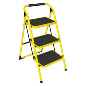 ITC 3-Step Folding Steel Step Stool Anti-Slip Wide Tread 150 kg Load Capacity Heavy-Duty Household Safety Ladder — SA