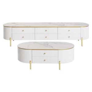 KC Furn Danni Media Unit and Coffee Cabinet Louge Set White and Gold — SA Home Builder Store