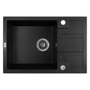 Laveo Barbados Black Granite Kitchen 1 Bowl With Half Drainer Compact 650 x 440 mm Black Finish — SA Home Builder Store