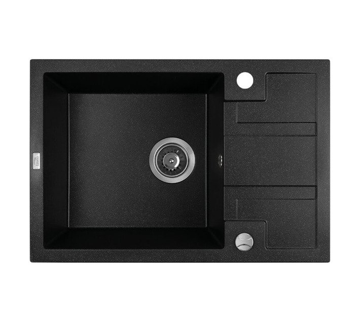 Laveo Barbados Black Granite Kitchen 1 Bowl With Half Drainer Compact 650 x 440 mm Black Finish — SA Home Builder Store