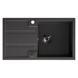 Laveo Barbados Mono Chrome Granite Sink 1 Bowl with Drainer Black — SA Home Builder Store