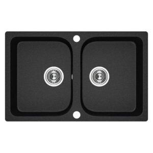 Laveo Celia 2 Bowl Granite Sink Black 760 x 480 x 170 mm — SA Home Builder Store