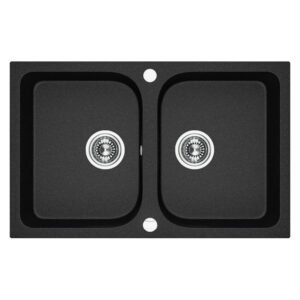 Laveo Celia 2 Bowl Granite Sink Monochrome Black 760 x 480 x 170 mm — SA Home Builder Store