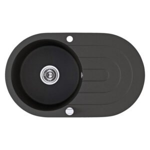 Laveo Dafne 1 Bowl Granite Sink with Drainer Black 780 x 470 x 190 mm — SA Home Builder Store