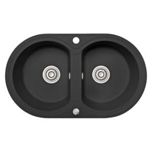 Laveo Dafne 2 Bowl Granite Sink Black 780 x 470 x 190 mm — SA Home Builder Store