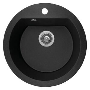 Laveo Dafne T/HL Granite Sink 1 Bowl Round Mono Chrome Black — SA Home Builder Store