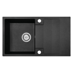 Laveo Rab Black Granite Kitchen Sink 1 Bowl With Drainer Reversible 760 x 440 mm Black Finish — SA Home Builder Store