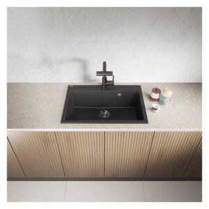 Laveo Tau 1 Bowl Granite Sink Black 700 x 500 x 200 mm — SA Home Builder Store