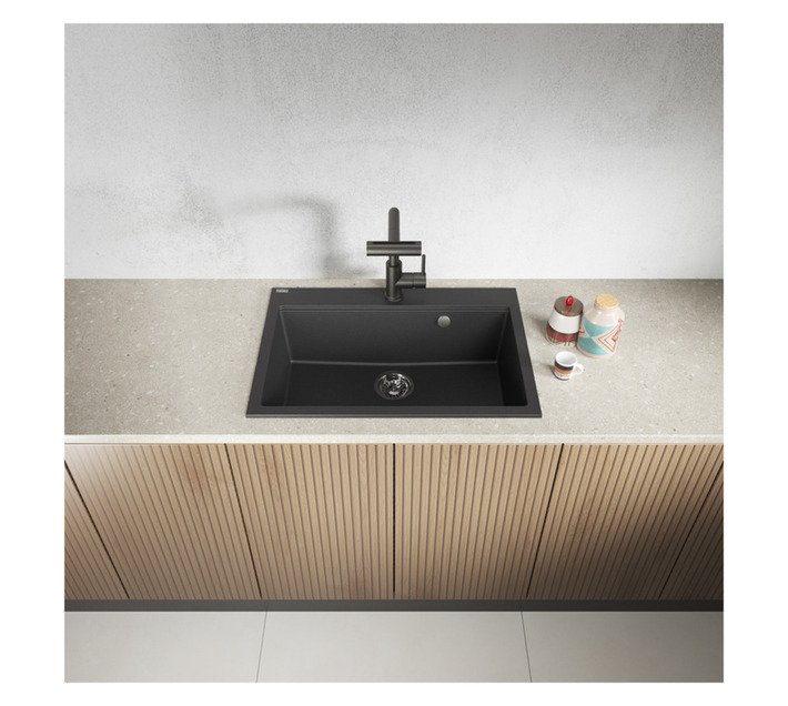 Laveo Tau 1 Bowl Granite Sink Black 700 x 500 x 200 mm — SA Home Builder Store