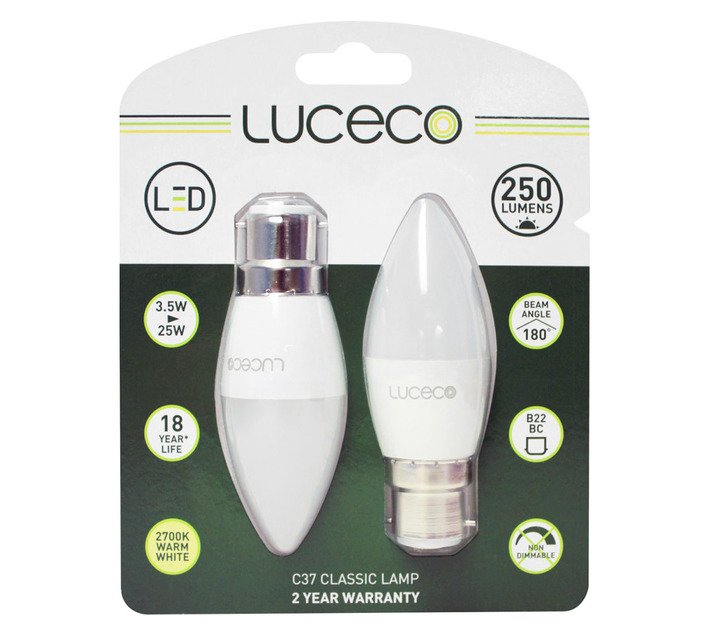 Luceco 2 x B22 LED Candle Bulbs - Warm White (3.5W) — SA Home Builder Store
