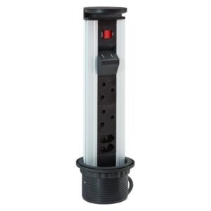 Major Tech Pull Up Tower 2 x RSA/2 x Euro/2 x USB Silver and Black — SA Home Builder Store