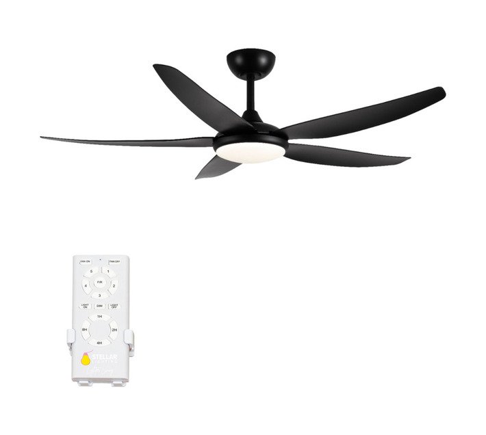 Stellar Lighting 52-Inch Ceiling Fan with Light and Remote 5 Black Blades Quiet DC Motor — SA Home Builder Store