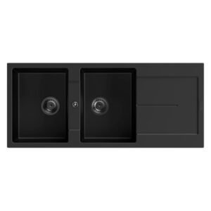 Sternhagen Enigma Granite Kitchen Sink Black Double Bowl With Drainer Heat and Scratch Resistant Quartz Composite